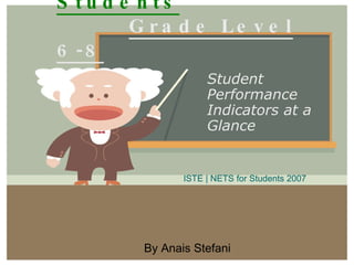 Intro to NETS for Students   Grade Level 6-8 Student Performance Indicators at a Glance By Anais Stefani ISTE | NETS for Students 2007 