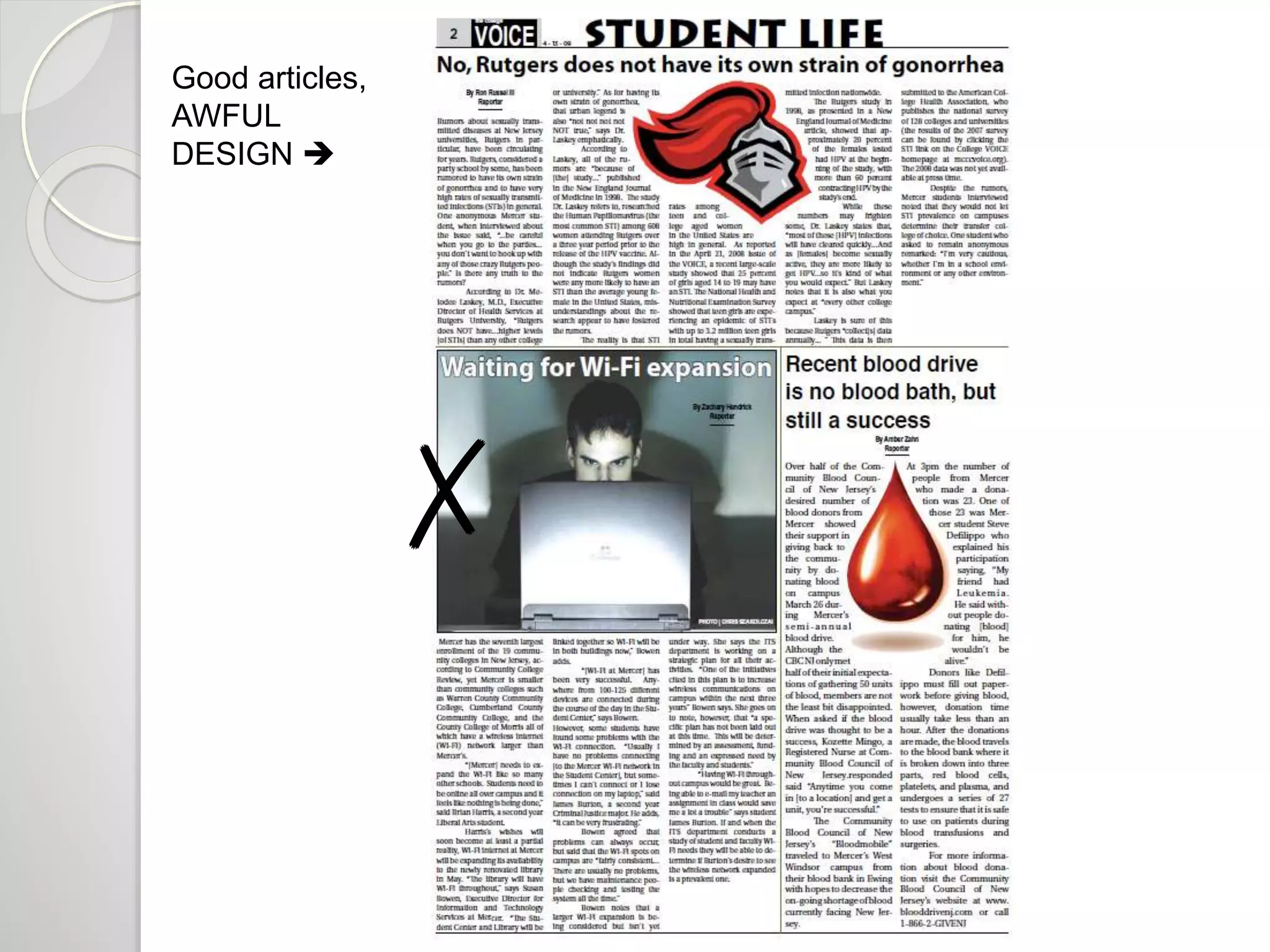 Good articles, 
AWFUL 
DESIGN  
✗ 
 