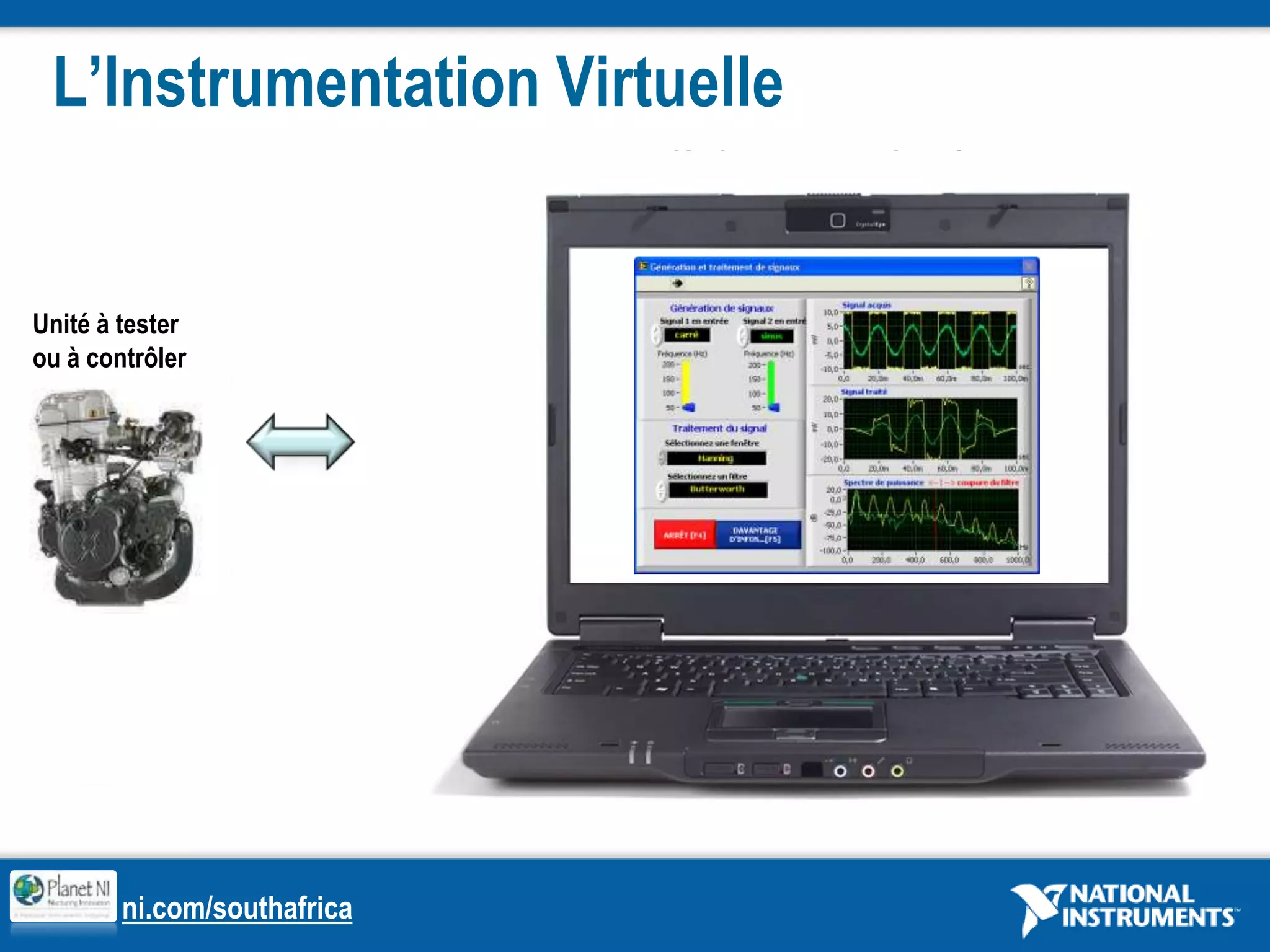 Des partenaires Alliance français avec plus de 30 développeurs certifiésQue fait National Instruments ?National Instruments (NI) révolutionne la façon dont les ingénieurs et les scientifiques du monde entier conçoivent, prototypent et déploient les systèmes destinés aux applications de test, de contrôle et embarquées. 