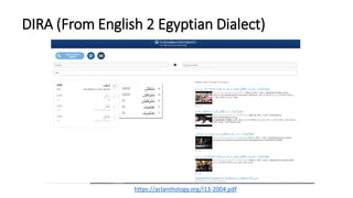 DIRA (From English 2 Egyptian Dialect)
https://aclanthology.org/I13-2004.pdf
 