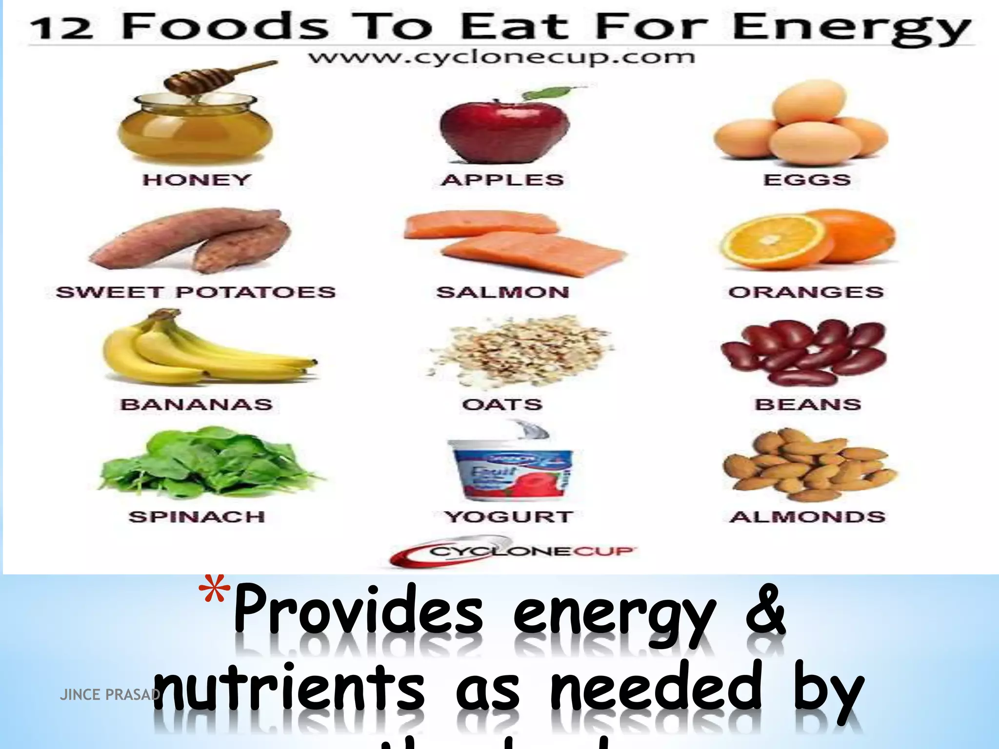 *Provides energy &
nutrients as needed byJINCE PRASAD
 