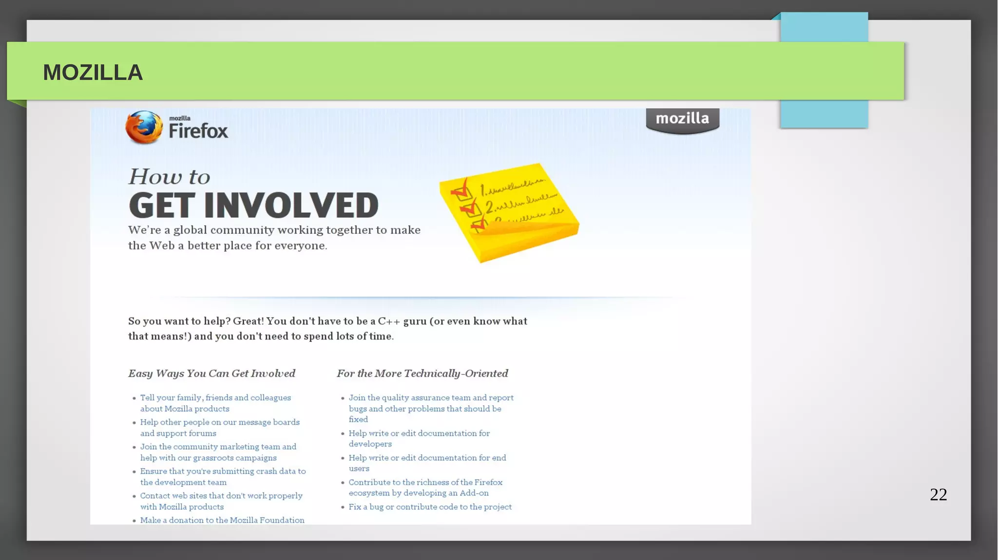 MOZILLA




          22
 
