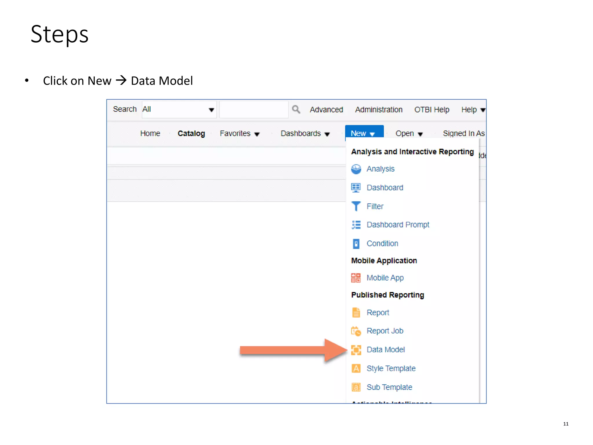 11 Steps • Click on New → Data Model 
