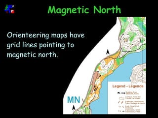 Magnetic North Orienteering maps have grid lines pointing to magnetic north.   