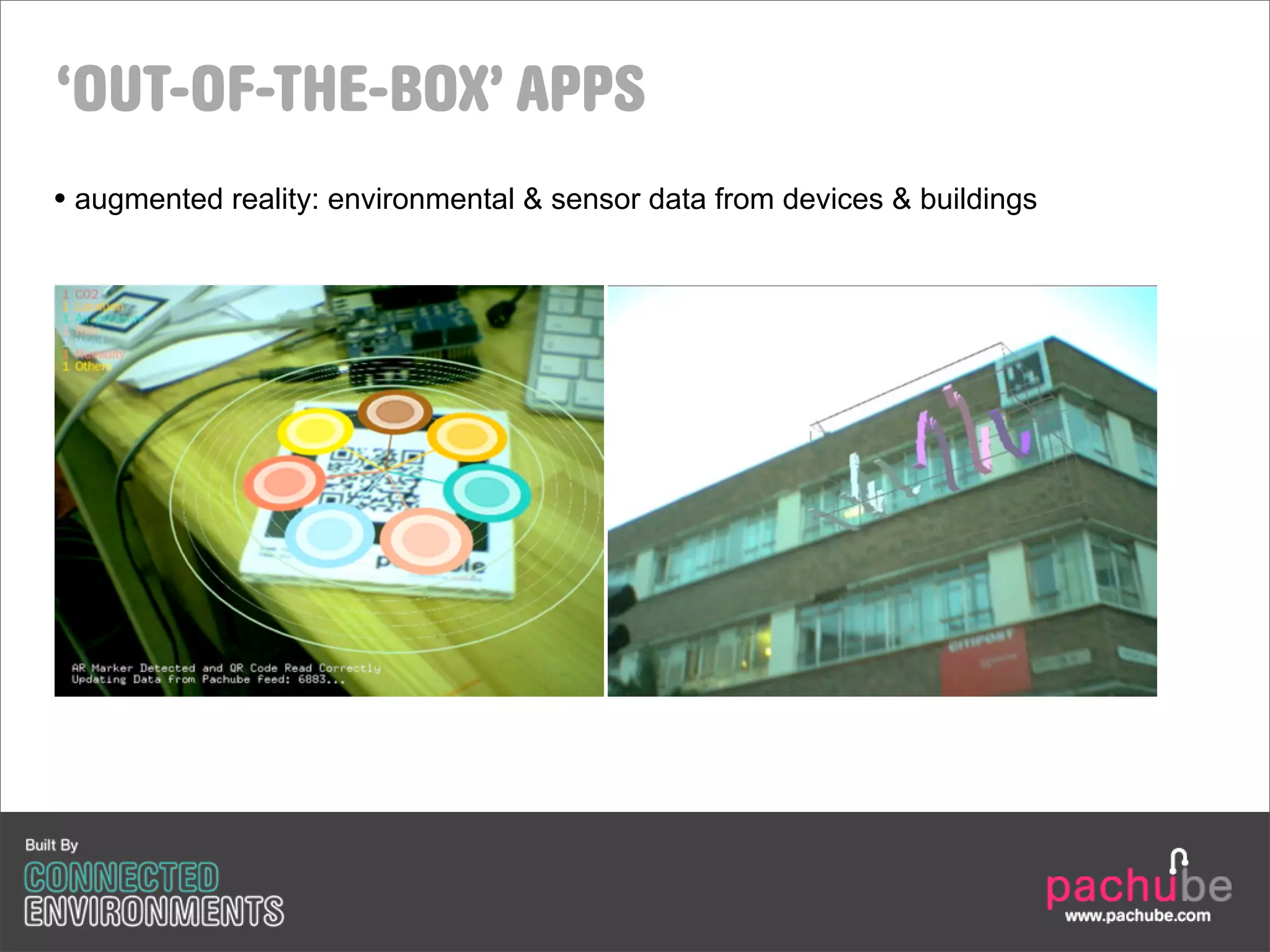 ‘OUT-OF-THE-BOX’ APPS
• augmented reality: environmental & sensor data from devices & buildings
 