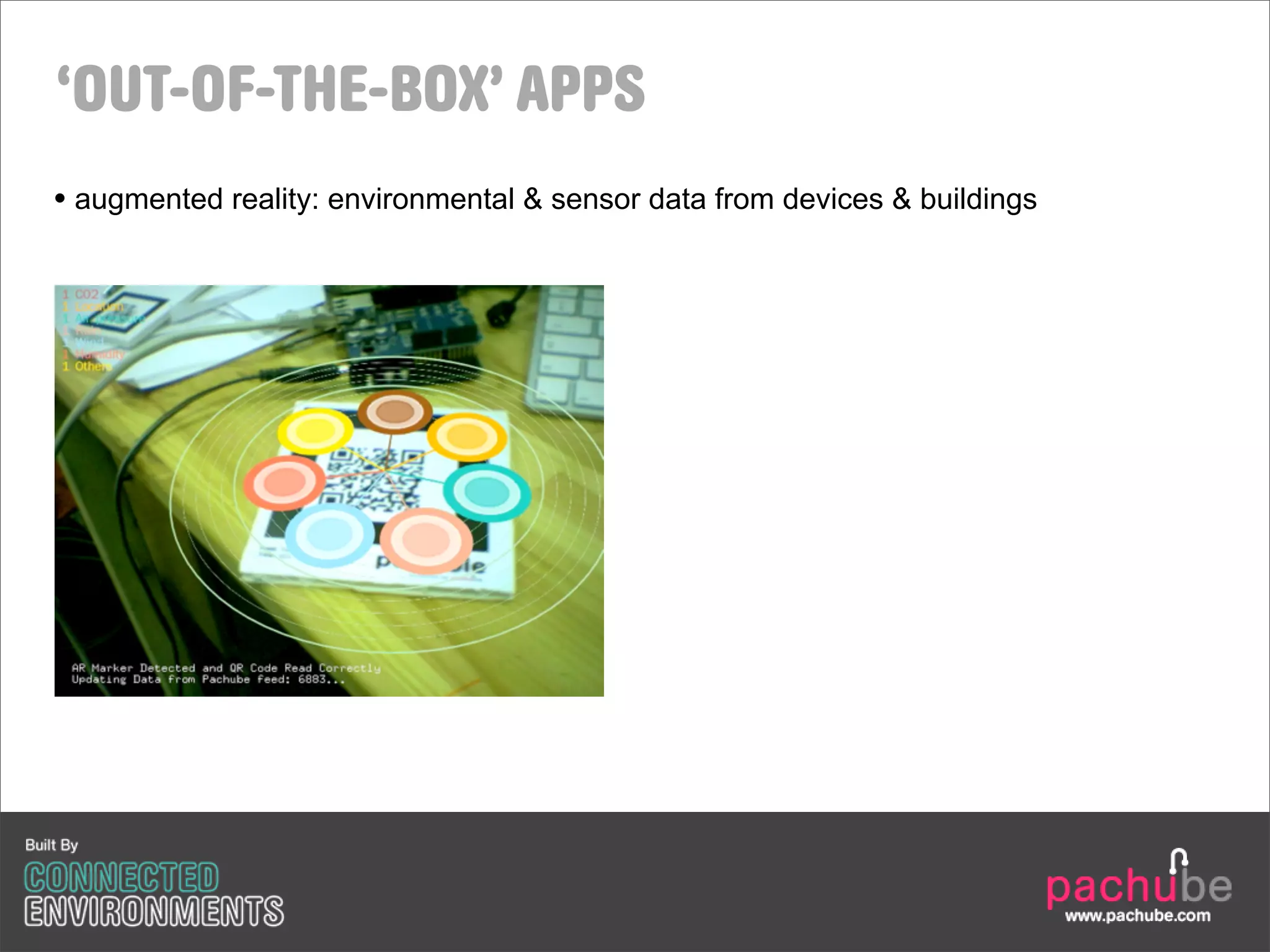‘OUT-OF-THE-BOX’ APPS
• augmented reality: environmental & sensor data from devices & buildings
 