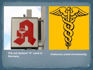 31
The red stylized "A" used in
Germany
Caduceus (used erroneously)
 