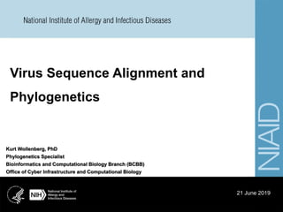 Kurt Wollenberg, PhD
Phylogenetics Specialist
Bioinformatics and Computational Biology Branch (BCBB)
Office of Cyber Infrastructure and Computational Biology
Virus Sequence Alignment and
Phylogenetics
21 June 2019
 