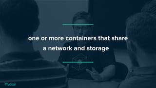 one or more containers that share
a network and storage
 