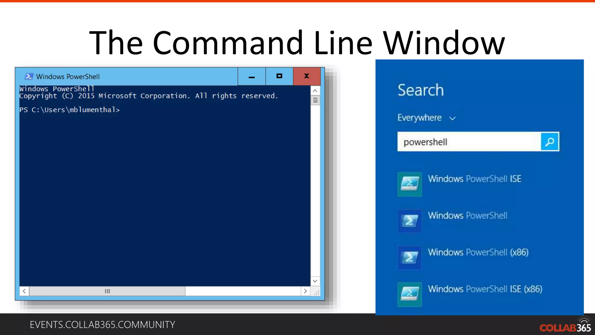 EVENTS.COLLAB365.COMMUNITY
The Command Line Window
 