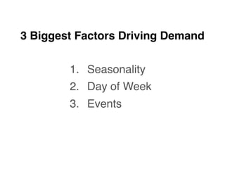 1. Seasonality
2. Day of Week
3. Events
3 Biggest Factors Driving Demand
 