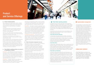 Product
and Service Offerings

    People Counting Systems                                    techniques use sophisticated models to check the pattern
                                                                                                                                        Pulse Retail reporting solutions                                               Implementation management
                                                               of actual data to predicted figures. If any issues are found,
Acknowledged as the largest people counter in Greater
                                                               our data audit team examines the issue manually, fixes it       Pulse Retail knows that counting visitor traffic is just the beginning of
China, Pulse Retail employs the most advanced discreet
                                                               within agreed tolerances, or reports it directly to client.     developing your insight into customer behavior in your locations. Without           The implementation of counting solutions needs to
and cost-effective counting system on the market to
                                                                                                                               comprehensive and flexible reporting, data visualization count information          be managed carefully so that your business can
provide fast and accurate information on pedestrian            Flexibility – Pulse Retail is hardware independent, which
                                                                                                                               remains just a data point. We know that progressive businesses want to              concentrate on obtaining the actual benefits rather
movement.                                                      means that all our systems can be upgraded and expanded
                                                                                                                               use visitor data to drive increases in their profitability, efficiency and          than resolving the issues of implementing the
Pulse Retail pioneered the video-based counting and            over time using a range of technologies to cover additional
                                                                                                                               customer service, but have different needs in how they need to receive this         solution. Pulse Retail's Implementation Management
continued to lead the market by developing the next            counting points. Pulse Retail systems are scalable up to
                                                                                                                               information                                                                         will work closely with you on planning what is
generation of color video counting systems using               200 plus counting devices. Besides offering stand-alone
                                                               counting devices, Pulse Retail also integrates its systems      To ensure that you have best access and use of your information, Pulse              required, when and by whom, so that it is delivered
innovative counting algorithms.
                                                               with the central point-of-sale (POS) system with the            Retail provides clients with access to data in a number of flexible and             as seamlessly as possible.Implementation
Apart from color video cameras, Pulse Retail uses other                                                                                                                                                            management enables you to run the solution and
                                                               shopping mall for more sophisticated data analysis.             customizable formats including:
technologies namely 3D Clarity, infrared, laser and thermal                                                                                                                                                        gain the actual benefits to agreed standards and
imaging to count shopper visits as well.                       Professional Support – Pulse Retail has a series of             Pulse Retail Interactive Reporting                                                  timescales as quickly as possible. Every business
Pulse Retail counting systems can be installed in an           regionally based field engineering teams for speedy and         An online analytic portal, allows password-controlled, web-based and                which is integrating counting capability needs to be
individual store or center or across a portfolio to cater to   efficient support. Pulse Retail has an international team of    real-time access to audited data and prepared reports over the Internet.            confident that those who need to be involved are,
various business needs.                                        auditors, analysts, account managers and consultants                                                                                                and that everyone knows what needs to be
                                                               managing your information and helping introduce                 Providing reports that allow patterns of shopper behavior to be determined
Within a shopping center, Pulse Retail systems are placed                                                                                                                                                          delivered within the defined timescales. Clear
                                                               sustainable changes, which deliver significant increases in     across zones, sites and time. Designed for reporting on location
at prime spaces such as exits, escalators and anchor                                                                                                                                                               specifications are agreed in advance, and these
                                                               sales.                                                          performance across specific time periods. Ability to download the
tenants to ensure the foot traffic data is representative.                                                                                                                                                         form the basis of sign-off. We have many years of
                                                                                                                               information to Microsoft Excel or to a CSV file.
The Pulse Retail solution is flexible and fully scalable. It
                                                                   Retail Information Integration Services                                                                                                         experience in coordinating large scale
                                                                                                                               Pulse Retail Inform                                                                 implementation projects running to hundreds of
takes advantages of the latest developments in terms of        Pulse Retail continues to use ‘open’ software standards to
                                                                                                                               A simple solution , delivering daily, weekly, monthly or quarterly reports to all   locations, integrating with client systems in Greater
both hardware counting technology and reporting analysis       ensure that our systems can be developed as
                                                                                                                               levels with a business - from store to board – about key store performance          China.
software to ensure system reliability, data accuracy, and      non-proprietary standalone solutions. With a unique
                                                               combination of market specific business intelligence            metrics including foot traffic and sales. Providing punctual snapshot
consistency, and end user satisfaction.
                                                               software and people counting devices, Pulse Retail              summary reports of site and portfolio performance sent directly to a user’s
                                                               integrates customer traffic data with other business data       inbox in PDF format. Clear, graphical and easy-to understand. If you prefer,
   Pulse Retail’s counting systems are unique in               such as point-of-sale data to create the industry-leading       the data feed can be returned directly for analysis by your own systems.            CONSULTANCY SERVICES
   a combination of factors:                                   key performance indicator (KPI) for performance                 Pulse Retail Local Reporting
Accuracy – Pulse Retail uses the latest technology for         assessment purposes.
                                                                                                                               An Internet or Intranet based solution which puts the information in the            Pulse Retail helps you answer your
accurate counting in all indoor and outdoor conditions. Its    Pulse Retail KPIs enable clients to gain insight into their     hands of site management to identify opportunities within their business.           business questions. Our team of retail
most widely used color video cameras have an average           business performance by benchmarking their business             Designed for site use, it recognizes that sites need a mixture of controlled
accuracy of up to 97%. Pulse Retail’s reputation has been                                                                                                                                                          and property industry professionals
                                                               information in the right context. With KPIs, retailers and      reports and targeted analysis to drive efficiencies and customer service.
built on providing information solutions which have the        retail property management teams are able to track and
                                                                                                                                                                                                                   works closely with you to ensure that
                                                                                                                               Pulse Retail Local Reporting delivers a clear graphical view of performance
accuracy and integrity to offer customers the confidence to    analyze the impact of internal and external events on an                                                                                            you get the quickest and highest
make actionable business decisions.                                                                                            directly into the local environment. This allows Store Managers or Centre
                                                               individual store, individual shopping center or the entire                                                                                          quality return on your information.
                                                                                                                               Managers to understand the patterns of visitors coming into the store or
Reliability – All figures collected by Pulse Retail are        retail industry.
                                                                                                                               building and its relationship with transactions, and provides the insight into
audited using proprietary software, ensuring the
                                                                                                                               adjusting staffing resource and tasks to increase profitability and efficiency
information is correct. Data is checked via our automated
                                                                                                                               by delivering great customer service.
solutions every 24 hours for issues. Our auditing
 