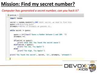 Conditional Statements
#Here we define a grade from 1 to 100
grade = 10
#Now we start our Conditional Statement
#if the Grade is greater then 90 print the below statement
if (grade > 90):
print ('Congratulations, You achieved A Grade')
#for all other grades less then 90 print the below statement
else:
print ('Better try again')
 