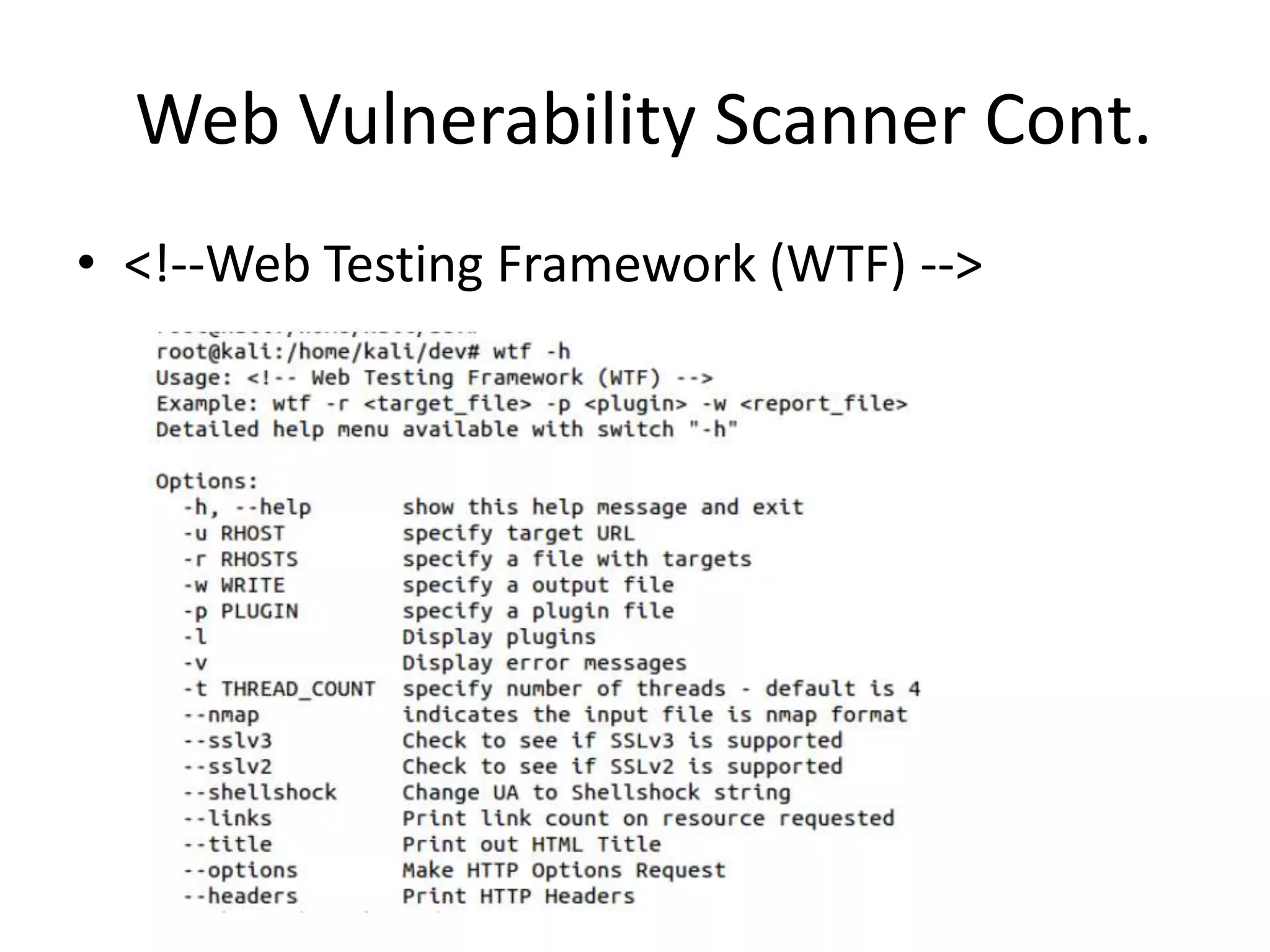 Web Vulnerability Scanner Cont. • <!--Web Testing Framework (WTF) --> 