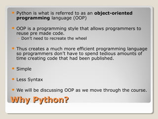 Intro to Python | PPT | Programming Languages | Computing