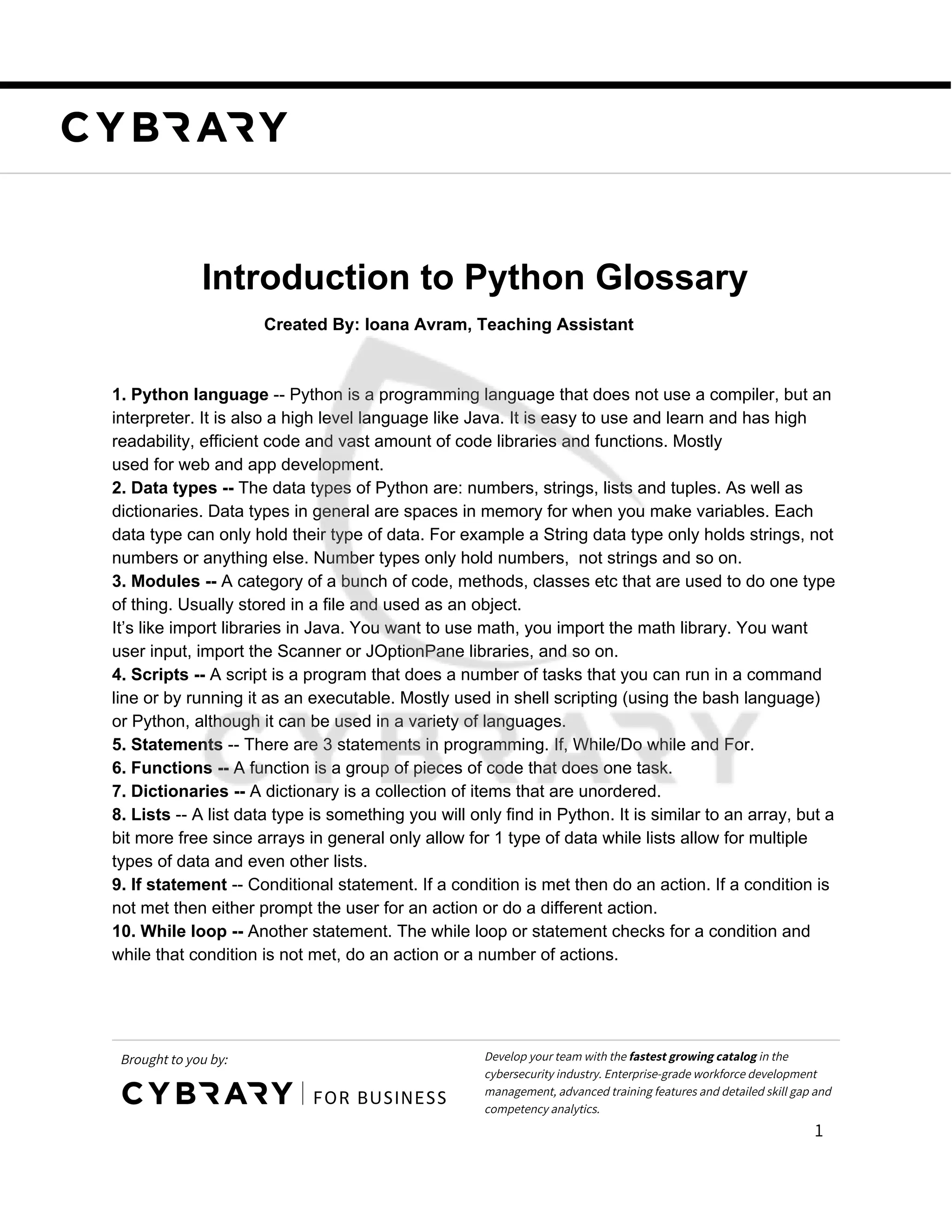 Introdution to python glossary basics of python pdf