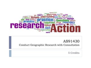 AS91430
Conduct Geographic Research with Consultation
5 Credits
 