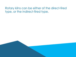 Rotary kilns can be either of the direct-fired
type, or the indirect-fired type.
 