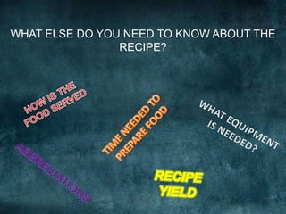 WHAT ELSE DO YOU NEED TO KNOW ABOUT THE
                RECIPE?
 