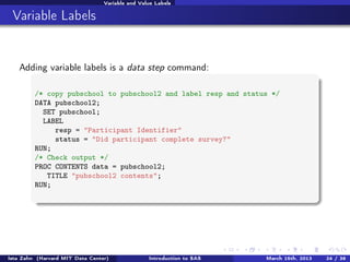 Sas Labels Examples Introduction to SAS | PDF