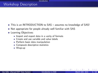 Introduction to SAS | PDF