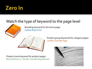 Keywording, Step 4 (part 2)Look at the top 10 search results. Do all or most of them sell the same thing you do? Also look at the paid AdWords. Are there lots of ads and do they sell the same thing you do?	If so, you have a very competitive keyword.