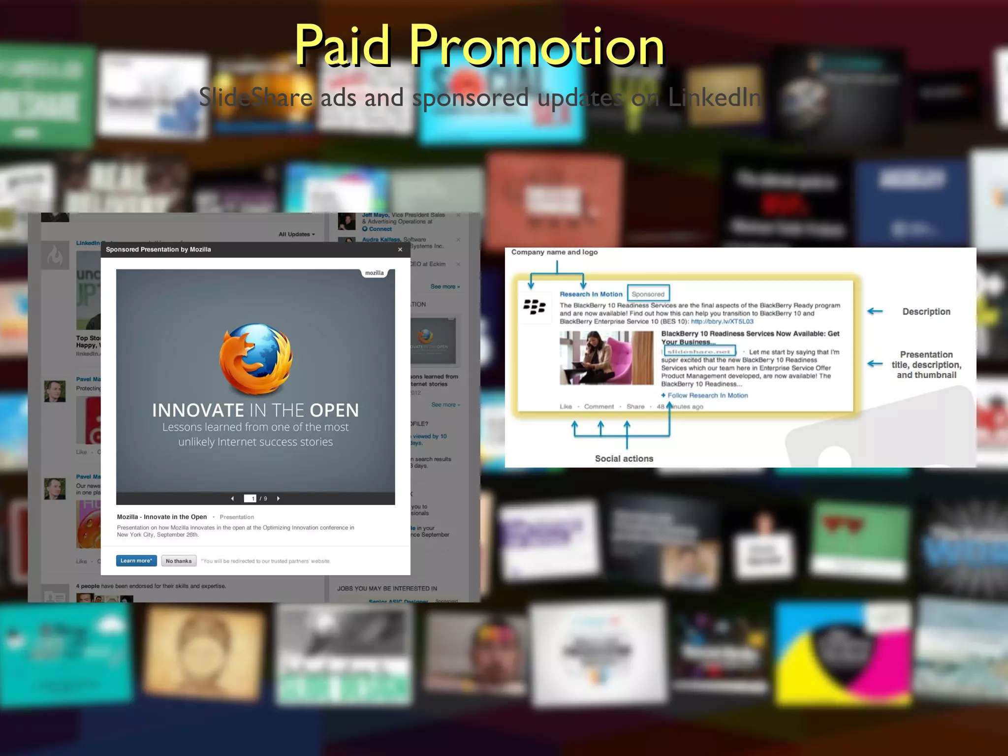 Paid PromotionPaid Promotion
SlideShare ads and sponsored updates on LinkedIn