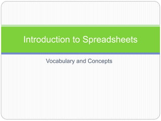 Introduction to Spreadsheets 
Vocabulary and Concepts 
 