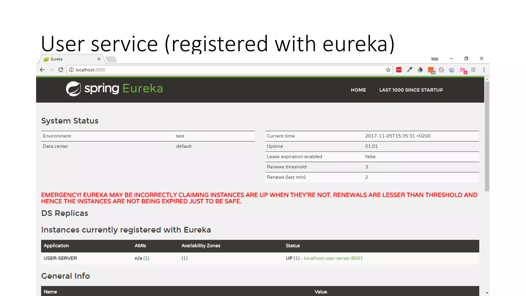 User service (registered with eureka)
 