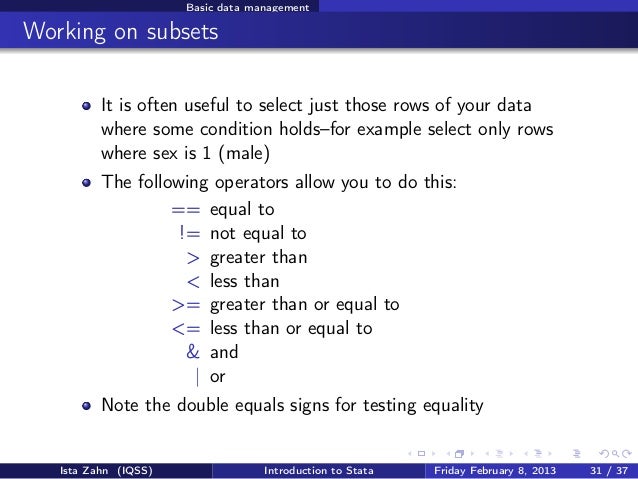 stata does not equal sign