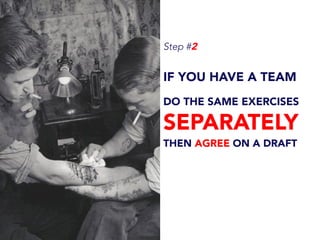 Step #2
IF YOU HAVE A TEAM
DO THE SAME EXERCISES
SEPARATELY
THEN AGREE ON A DRAFT
 