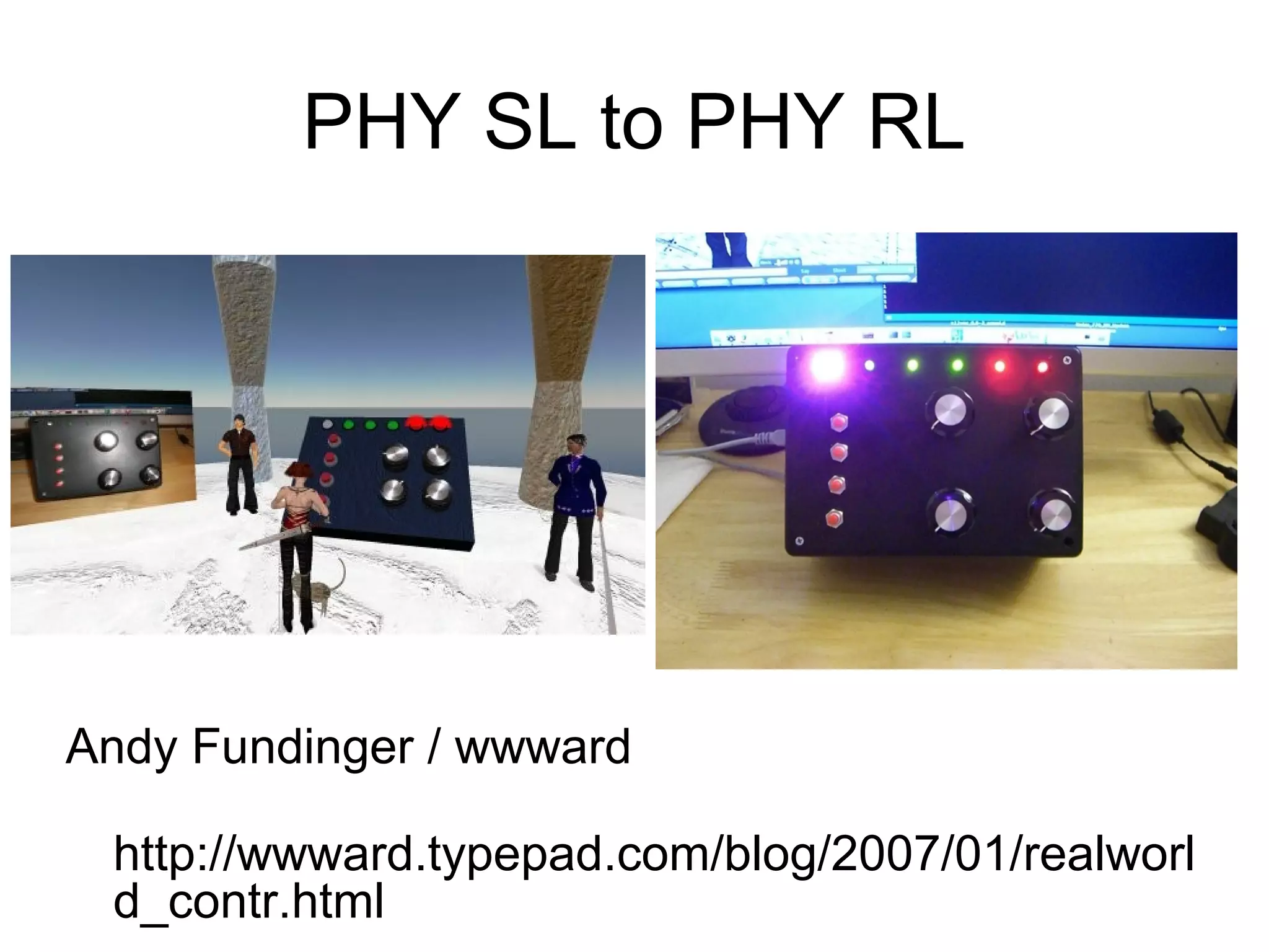 PHY SL to PHY RL




Andy Fundinger / wwward

 http://wwward.typepad.com/blog/2007/01/realworl
 d_contr.html
 