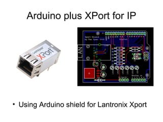 Arduino plus XPort for IP




• Using Arduino shield for Lantronix Xport
 