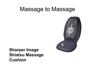 Massage to Massage




Sharper Image
Shiatsu Massage
Cushion
 