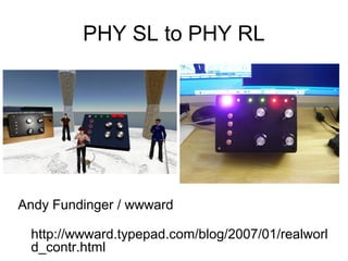 PHY SL to PHY RL




Andy Fundinger / wwward

 http://wwward.typepad.com/blog/2007/01/realworl
 d_contr.html
 