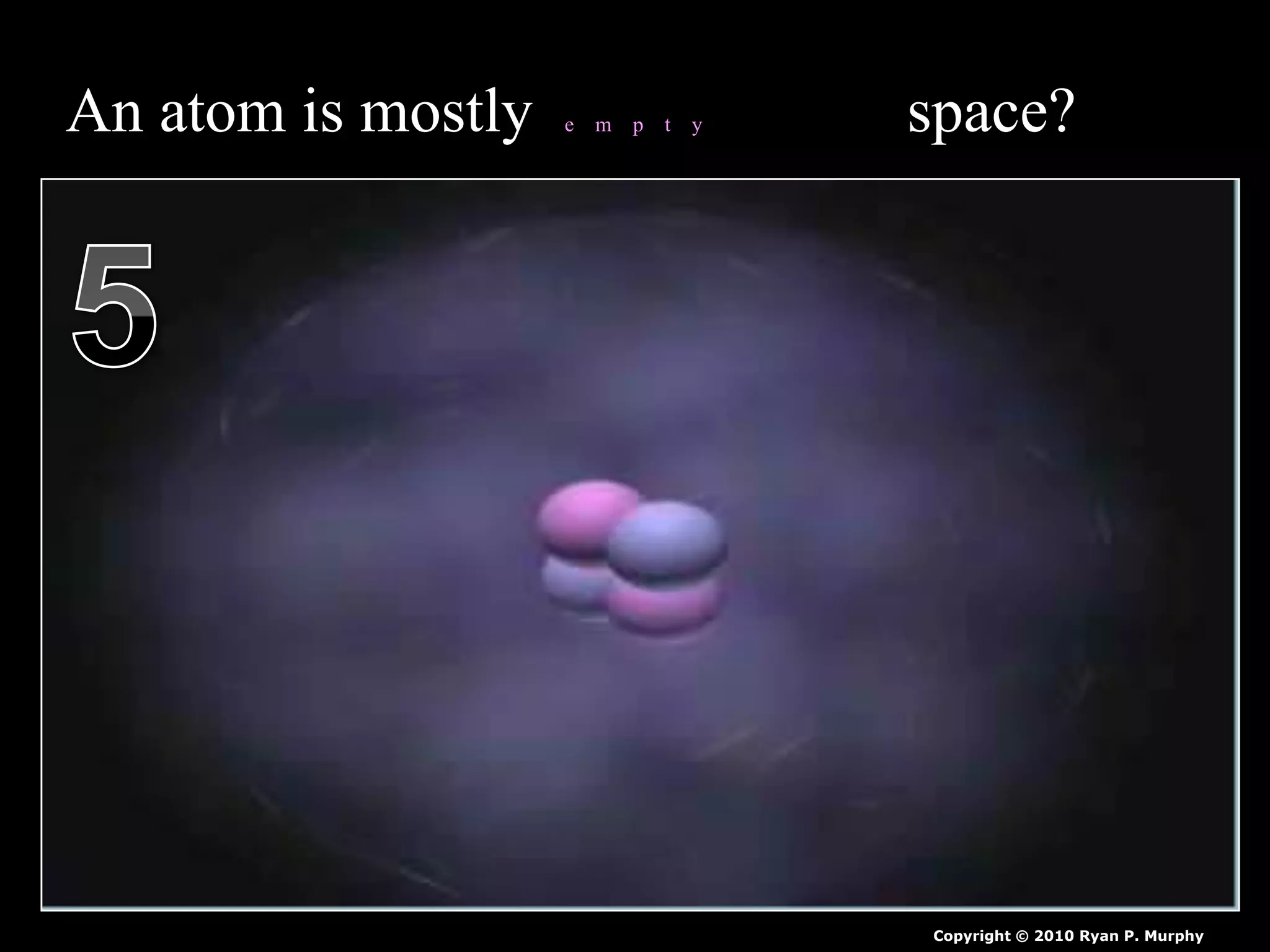 An atom is mostly e m p t y space?
Copyright © 2010 Ryan P. Murphy
 