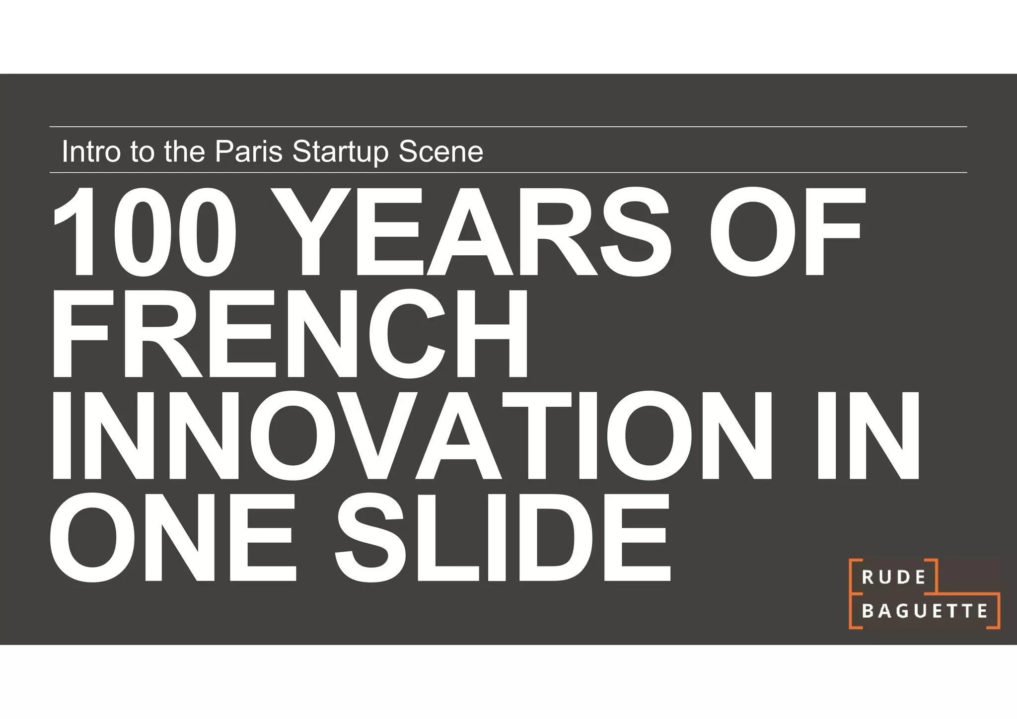 Intro to the Paris Startup Scene


100 YEARS OF
FRENCH
INNOVATION IN
ONE SLIDE
 