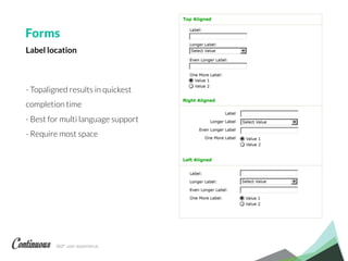 360° user experience.
Forms
- Topaligned results in quickest
completion time
- Best for multi language support
- Require most space
Label location
 