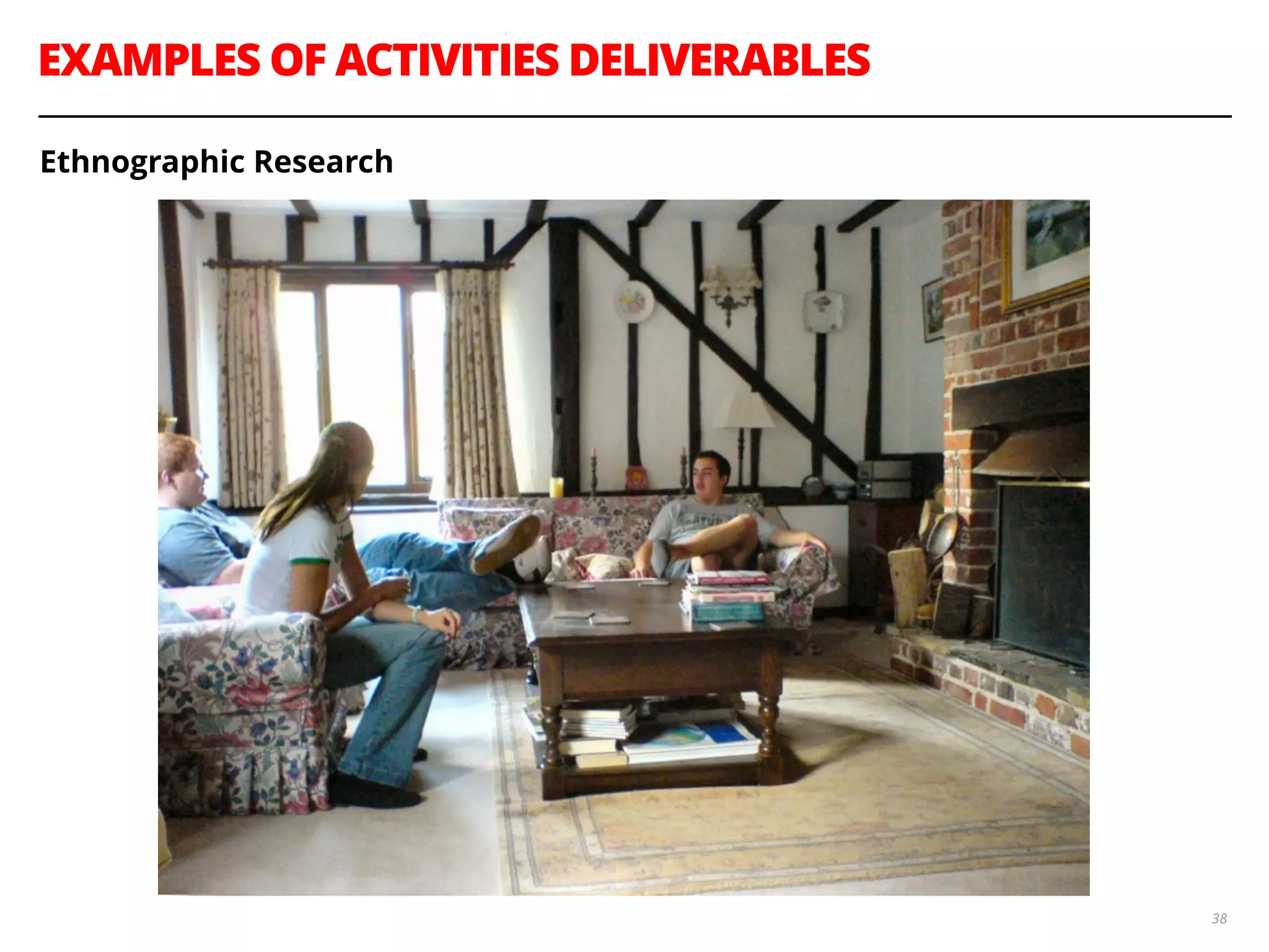EXAMPLES OF ACTIVITIES DELIVERABLES
38
Ethnographic Research
 
