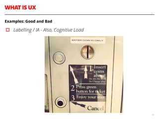 WHAT IS UX
30
Examples: Good and Bad
▫︎ Labelling / IA - Also, Cognitive Load
 