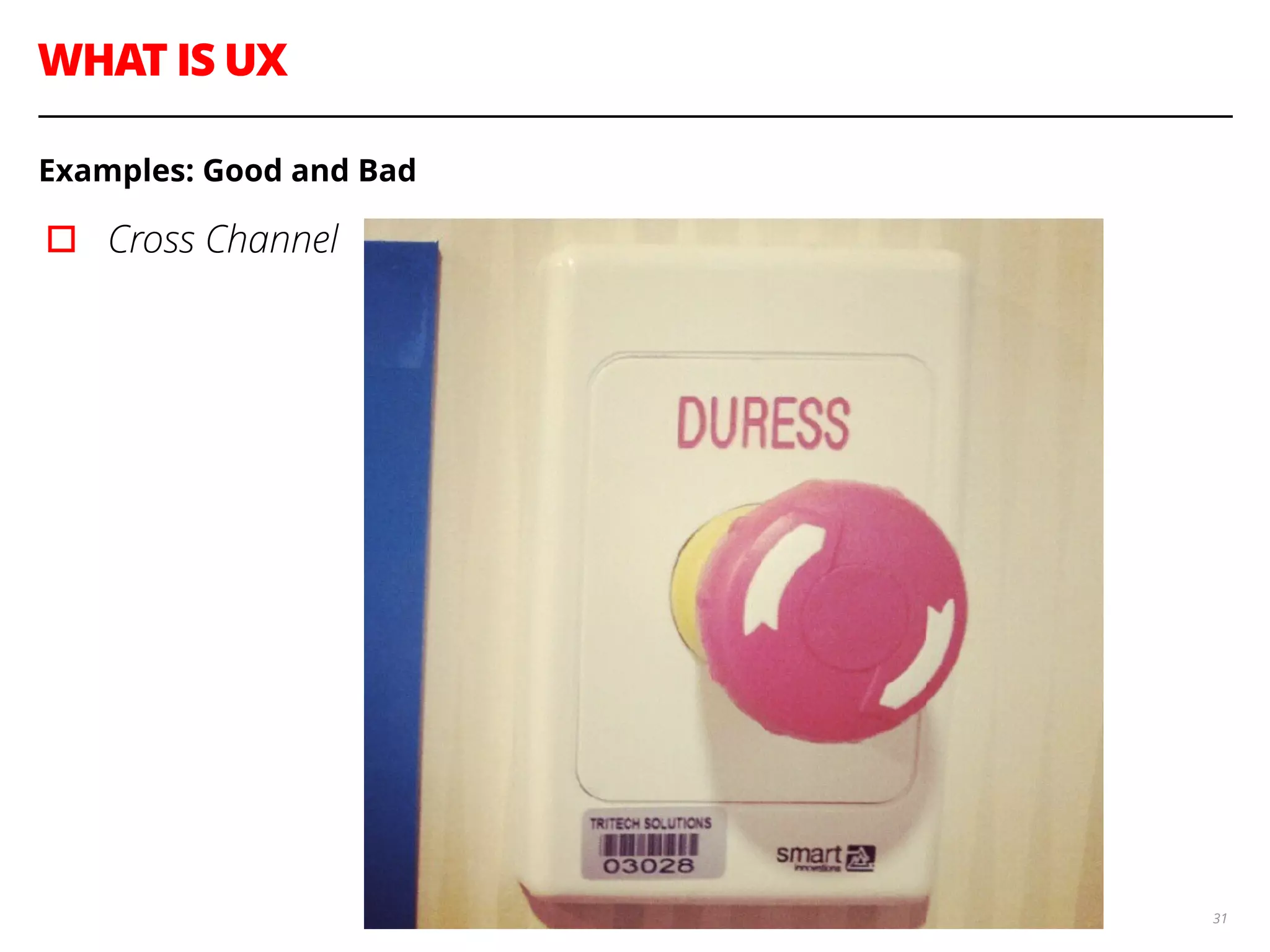 WHAT IS UX
31
Examples: Good and Bad
▫︎ Cross Channel
 