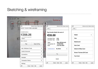 Sketching & wireframing 
26/5/2011 Payment of €35 to John Smith 
Available balance 
€356.26 
as of 12:32 31st July 2011 
r...