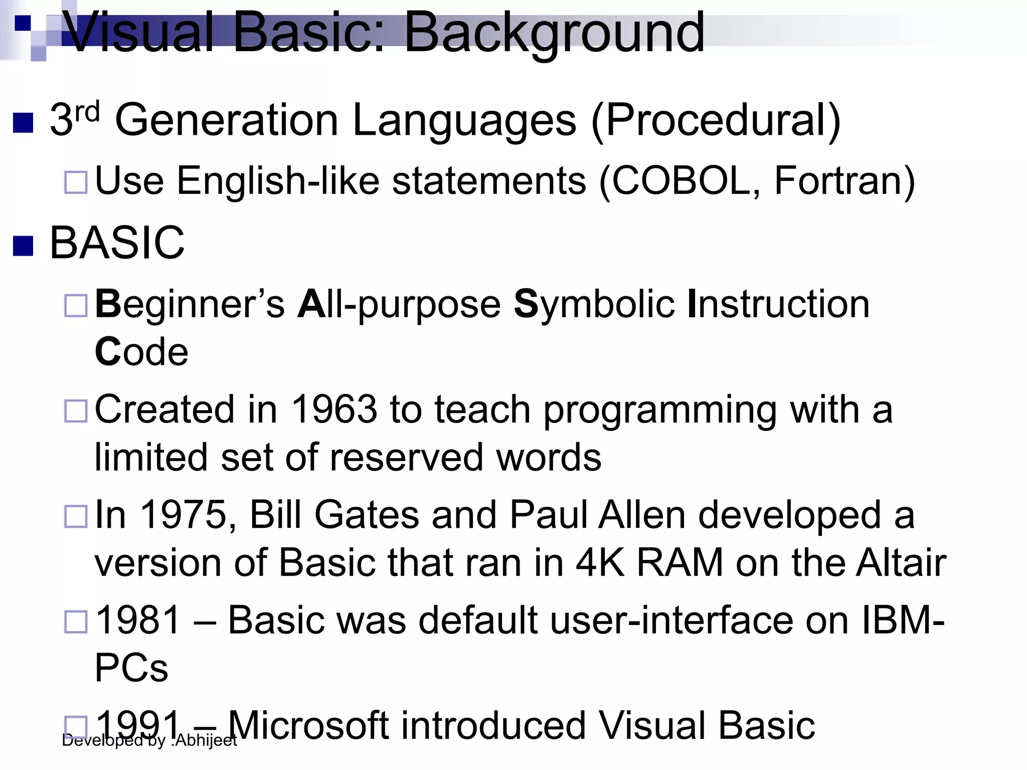 Intro_to_VB.PPT | Programming Languages | Computing
