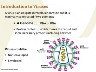 Sahibzada Tasleem Rasool
Introduction to Viruses
A virus is an obligate intracellular parasite and it is
minimally constru...