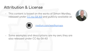 Attribution & License
- This content is based on the works of Simon Wardley,
released under CC-by-SA 4.0 and publicly available at:
- Some examples and descriptions are my own; they are
also released under CC-by-SA 4.0
medium.com/wardleymaps
 