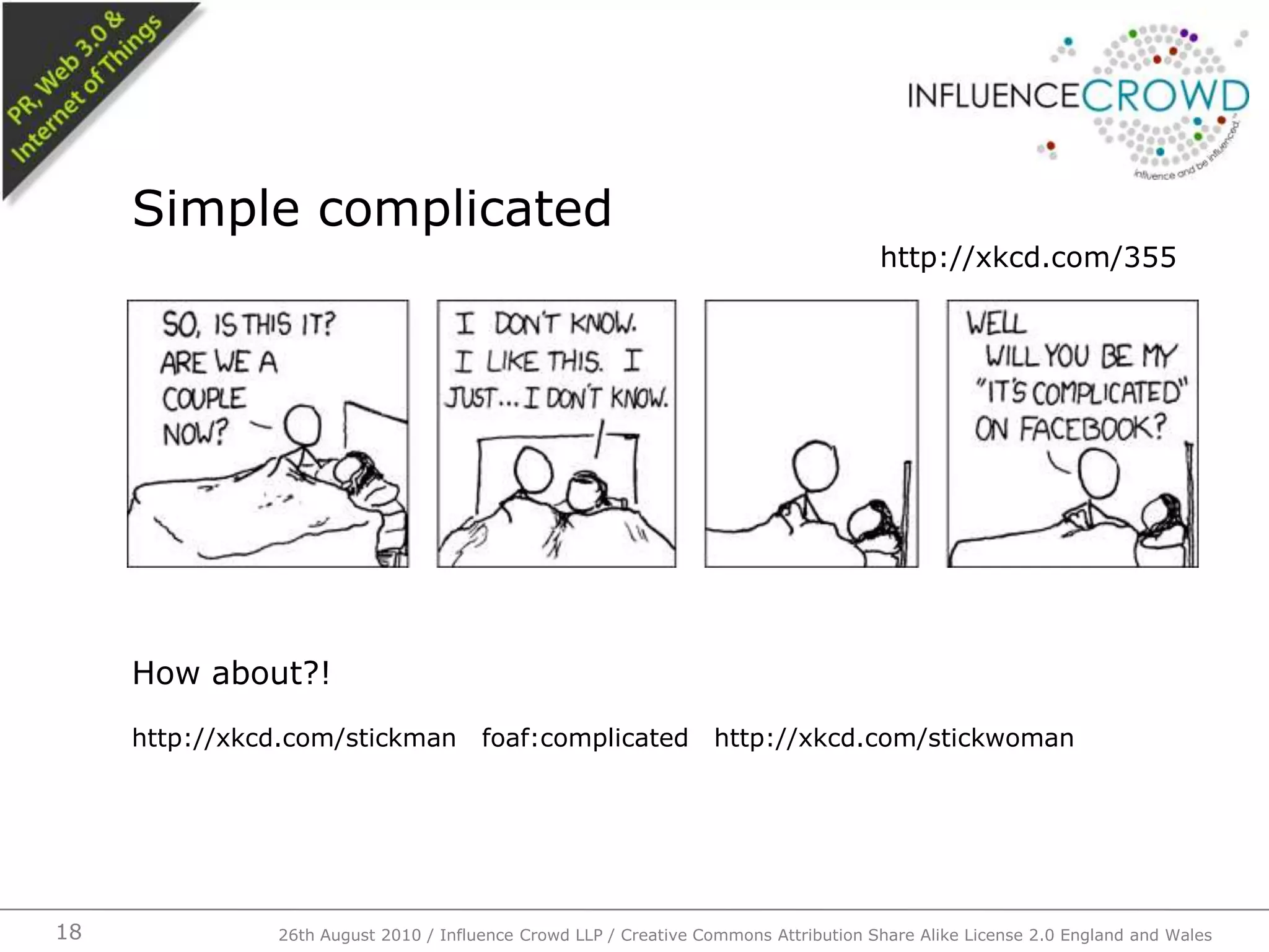 How about?!http://xkcd.com/stickman   foaf:complicated   http://xkcd.com/stickwomanSimple complicated26th August 2010 / Influence Crowd LLP / Creative Commons Attribution Share Alike License 2.0 England and Wales 18http://xkcd.com/355