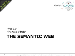 The Semantic Web426th August 2010 / Influence Crowd LLP / Creative Commons Attribution Share Alike License 2.0 England and Wales “Web 3.0”“The Web of Data”