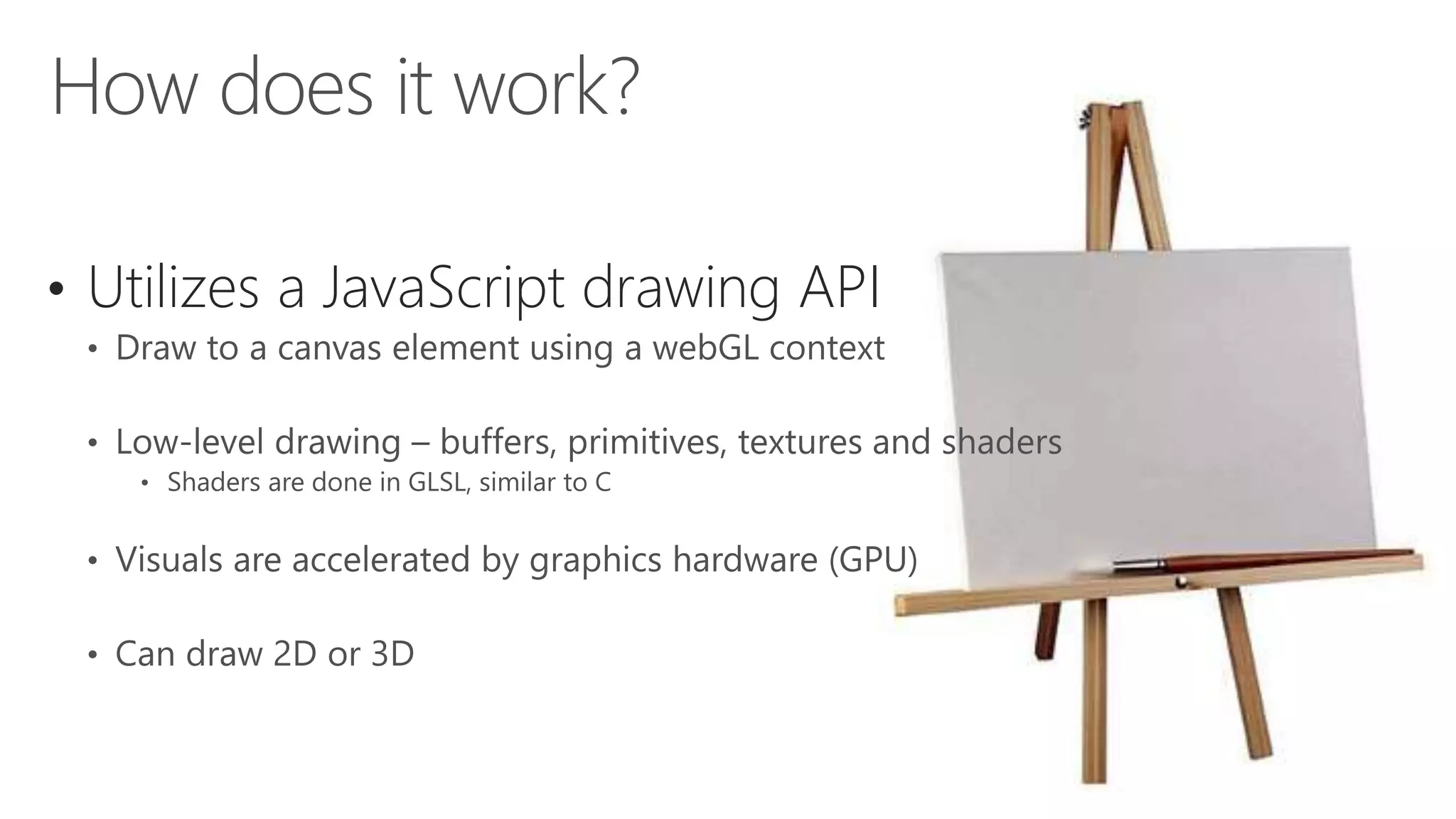 • Utilizes a JavaScript drawing API 