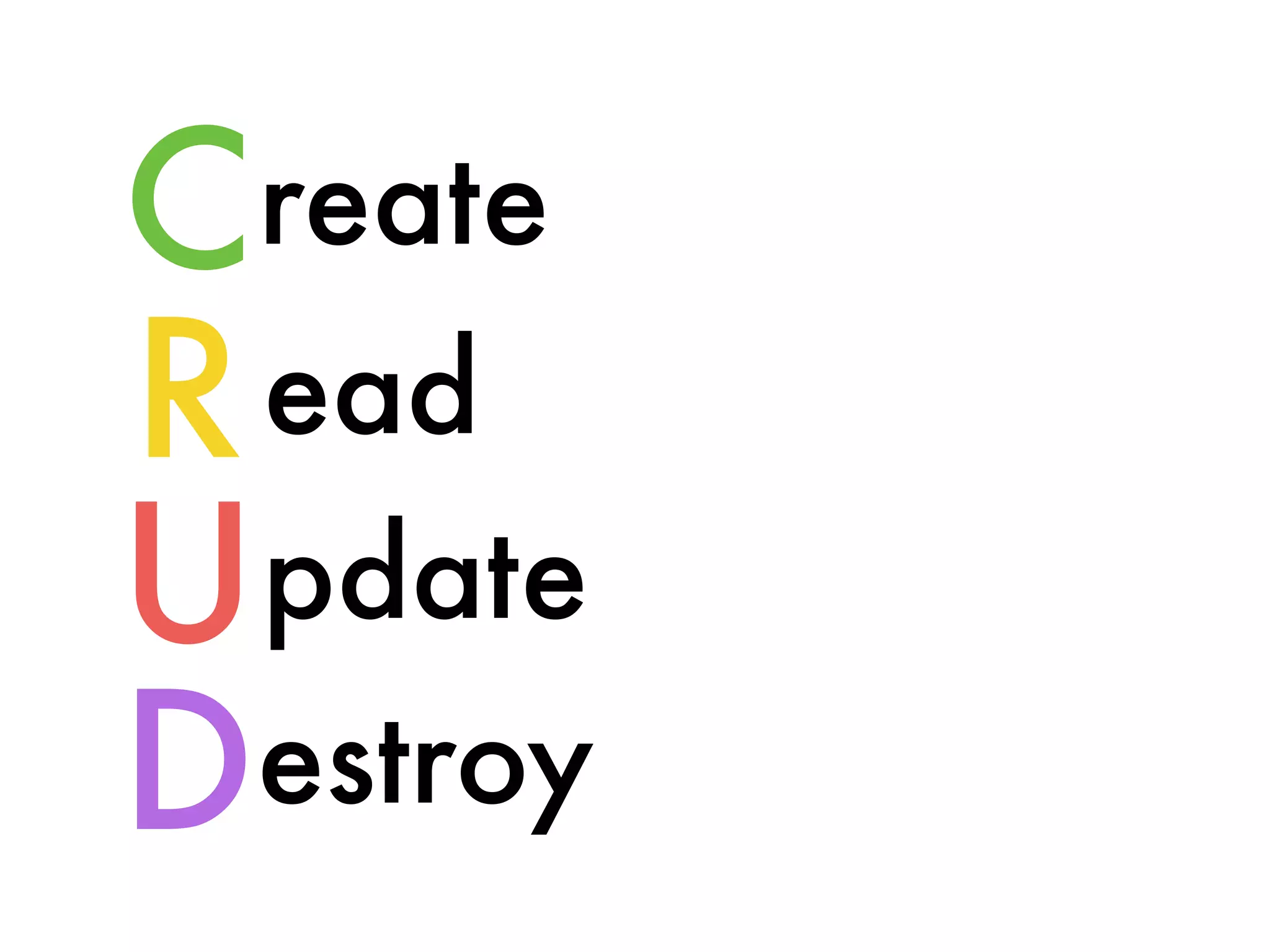 C
R
U
D
reate
ead
pdate
estroy
 