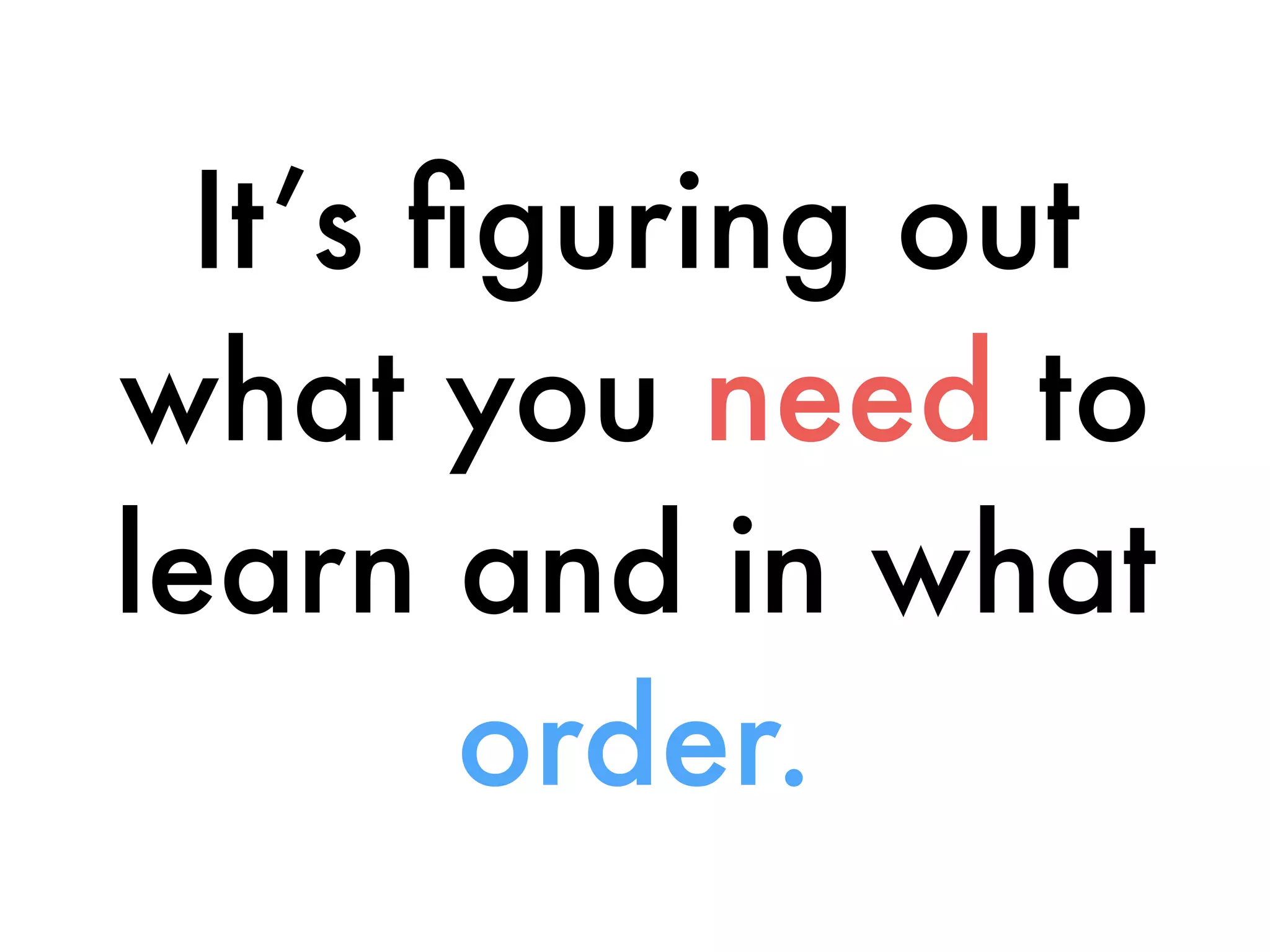 It’s ﬁguring out
what you need to
learn and in what
order.
 